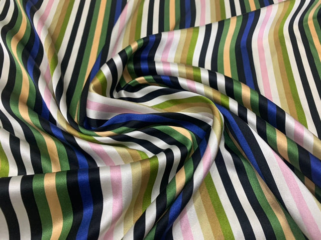 WUCSUT - 19 Momme Colorful Vertical Stripes Pattern Digital Print Stretch Silk Satin Fabric - 108cm wide by the Yard