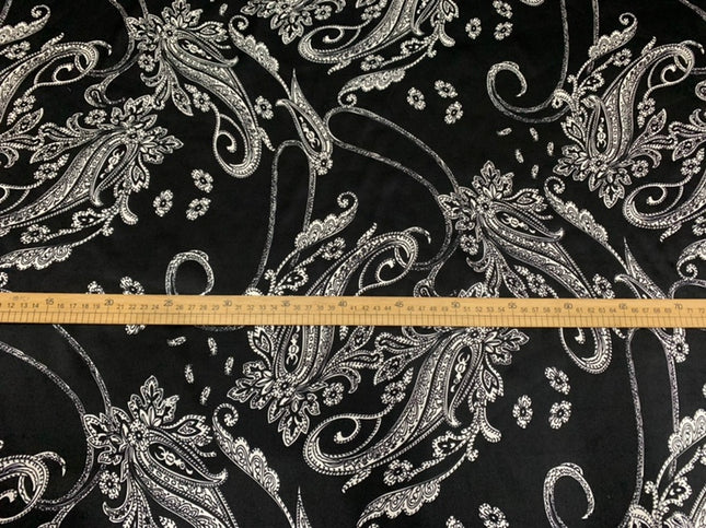 YAOGRU - 19 Momme Black Cashew Ruyi Flower Pattern Digital Print Stretch Silk Satin Fabric - 118cm wide by the Yard