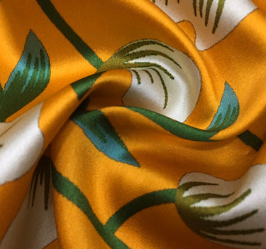 YEDILA - 19 Momme Yellow Flowers Flower Pattern Digital Print Stretch Silk Satin Fabric - 140cm wide by the Yard