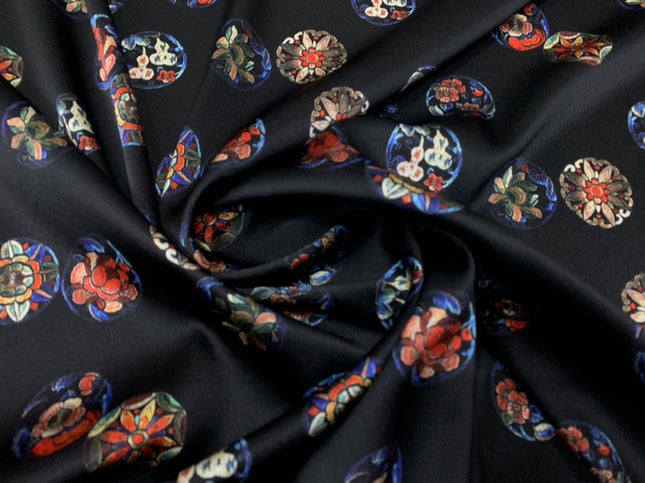 YUANHA - 19 Momme Flowers Pattern Digital Print Stretch Silk Satin Fabric - 140cm wide by the Yard