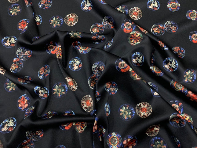 YUANHA - 19 Momme Flowers Pattern Digital Print Stretch Silk Satin Fabric - 140cm wide by the Yard