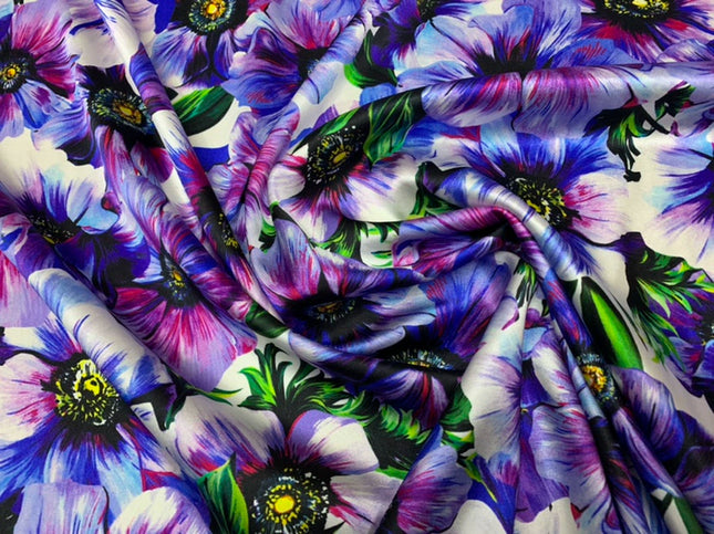 ZENSIH - 19 Momme Flowers Pattern Digital Print Stretch Silk Satin Fabric - 108cm wide by the Yard