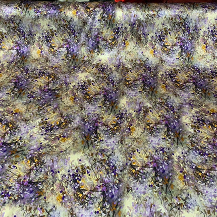 ZIDYIN - 19 Momme Purple Flower Pattern Digital Print Stretch Silk Satin Fabric - 108cm wide by the Yard