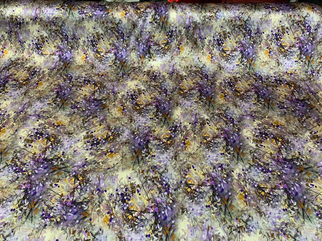 ZIDYIN - 19 Momme Purple Flower Pattern Digital Print Stretch Silk Satin Fabric - 108cm wide by the Yard