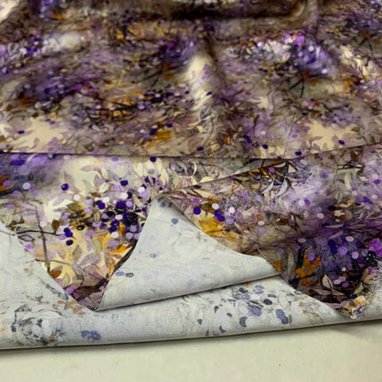 ZIDYIN - 19 Momme Purple Flower Pattern Digital Print Stretch Silk Satin Fabric - 108cm wide by the Yard