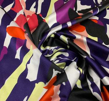 ZIMICA - 19 Momme Purple Toned Irregular  Pattern Digital Print Stretch Silk Satin Fabric - 140cm wide by the Yard