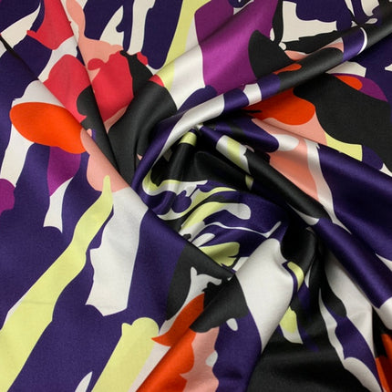 ZIMICA - 19 Momme Purple Toned Irregular  Pattern Digital Print Stretch Silk Satin Fabric - 140cm wide by the Yard