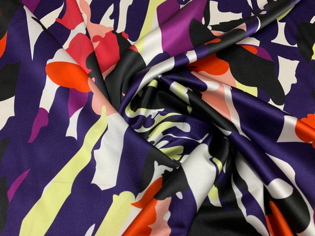 ZIMICA - 19 Momme Purple Toned Irregular  Pattern Digital Print Stretch Silk Satin Fabric - 140cm wide by the Yard