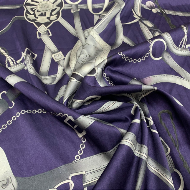 ZREDYE  - 19 Momme Purple Chain Pattern Digital Print Stretch Silk Satin Fabric - 108cm wide by the Yard