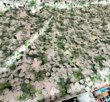 LVYEBA - 19 momme Summer Fresh Creative Green and White Leaf Pattern Digital Print Stretch Silk Satin Fabric - 140cm wide by the Yard