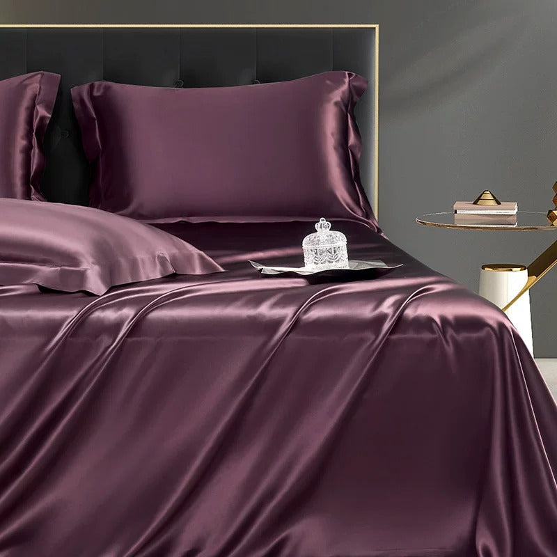 25 momme mulberry silk sheet and pillowcase set in Burgundy