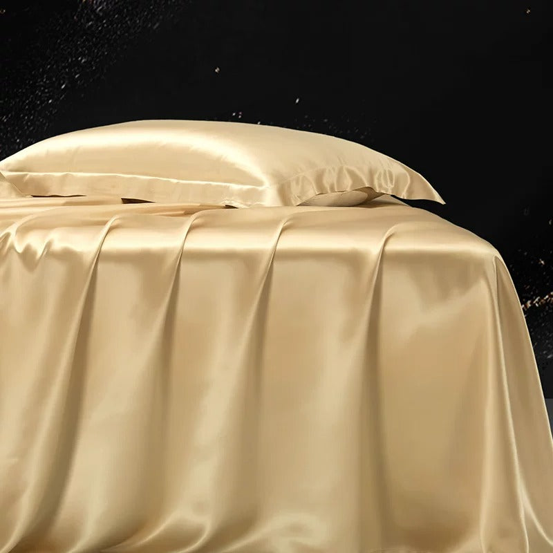 25 momme mulberry silk sheet and pillowcase set in Champagne Gold