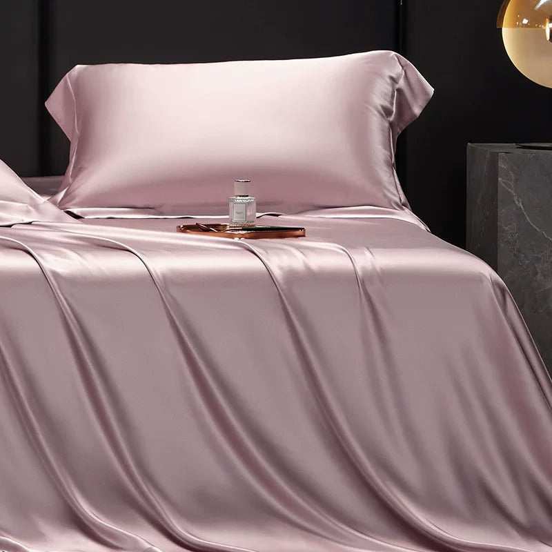 25 momme mulberry silk sheet and pillowcase set in Coral Pink
