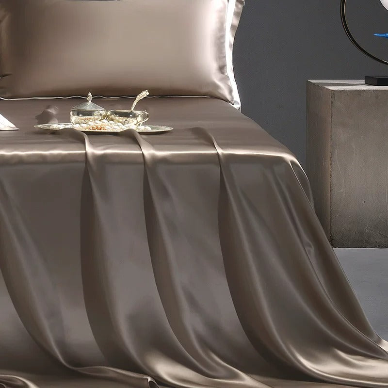 25 momme mulberry silk sheet and pillowcase set in Elephant Gray