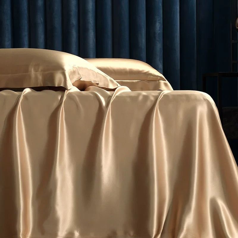 25 momme mulberry silk sheet and pillowcase set in Golden Brown