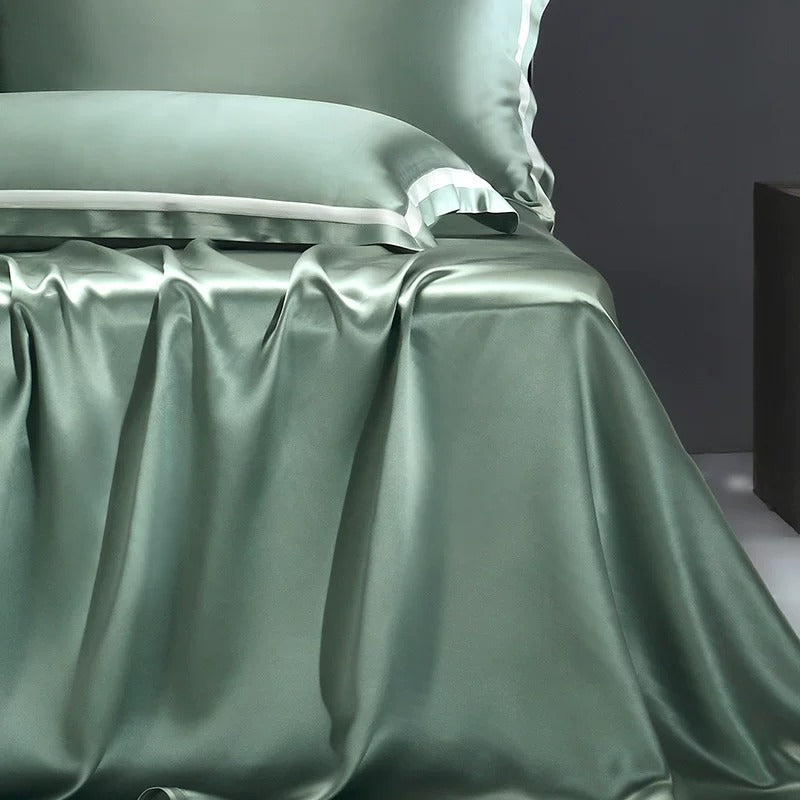 25 momme mulberry silk sheet and pillowcase set in Sage Green