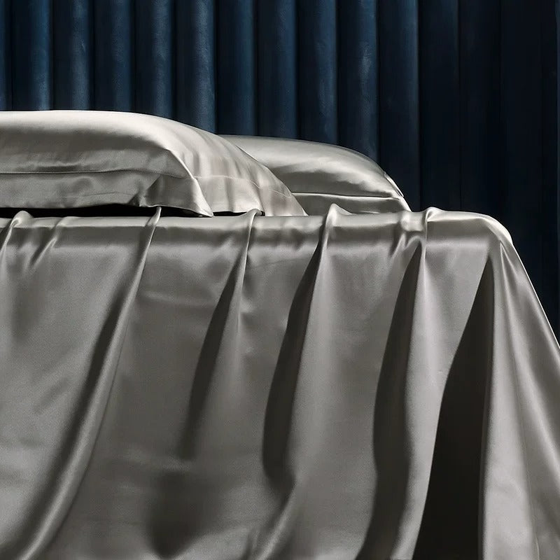 25 momme mulberry silk sheet and pillowcase set in Silver Gray