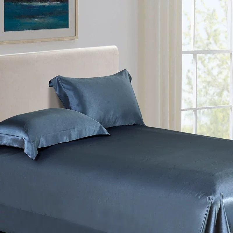25 momme mulberry silk sheet and pillowcase set in Slate Blue