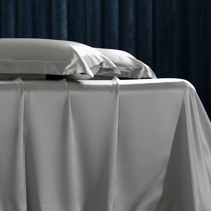 25 momme mulberry silk sheet and pillowcase set in Twilight Gray