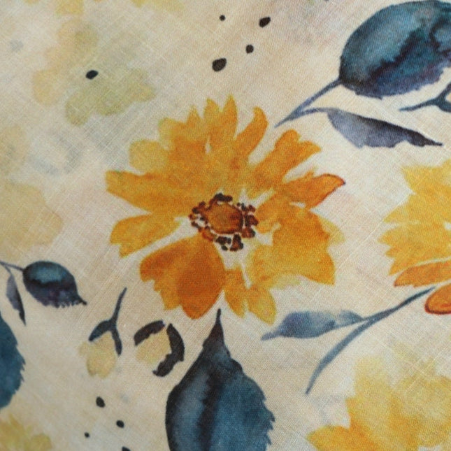 SHUICAIKUI Watercolor Sunflower Print Ramie Fabric By the Yard