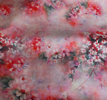 AOMEI - Plum Blossom Print Pink Ramie Fabric-By the Yard