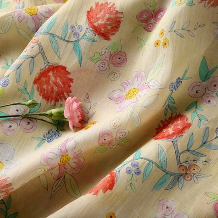 CHURUI Warm Yellow Floral Print 42 Thread Count Ramie Fabric - 140cm wide by the Yard