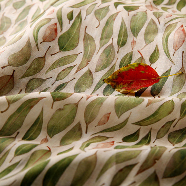 QIANLIU Vintage Leaves Printed Ramie fabric By the Yard