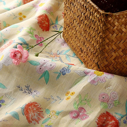 CHURUI Warm Yellow Floral Print 42 Thread Count Ramie Fabric - 140cm wide by the Yard