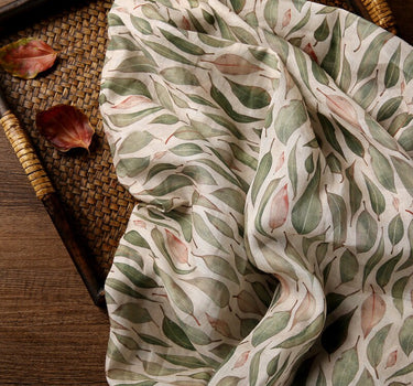 QIANLIU Vintage Leaves Printed Ramie fabric By the Yard