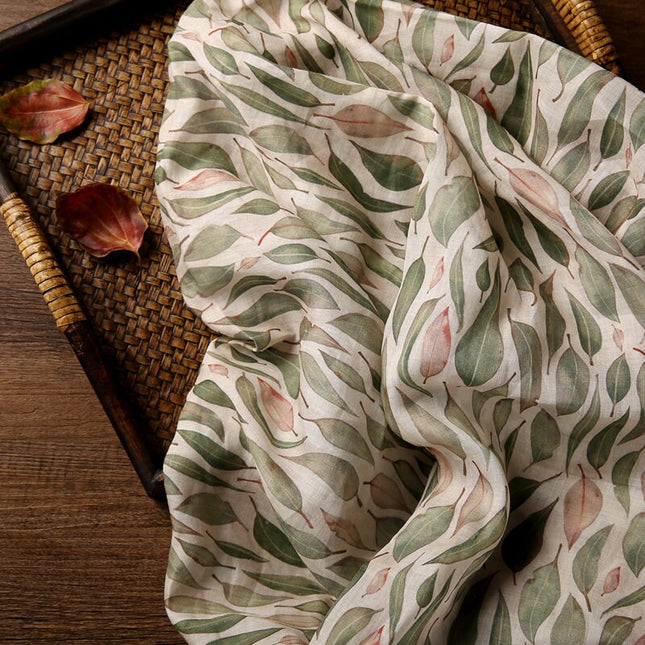 QIANLIU Vintage Leaves Printed Ramie fabric By the Yard