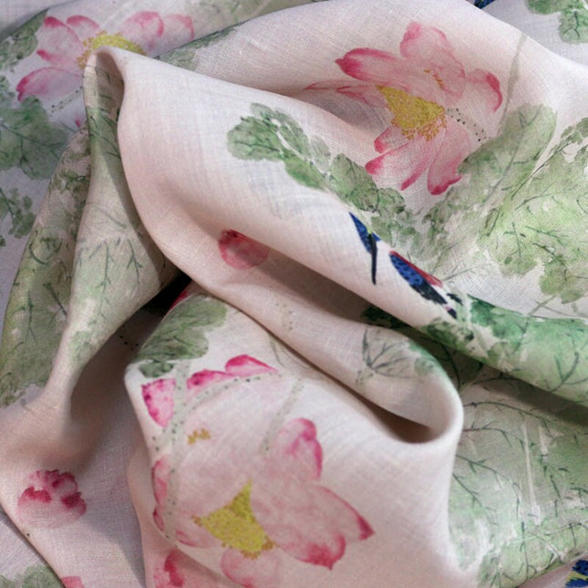 LIANHUA Flower Print Ramie Fabric By the Yard