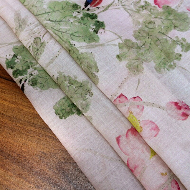 LIANHUA Flower Print Ramie Fabric By the Yard