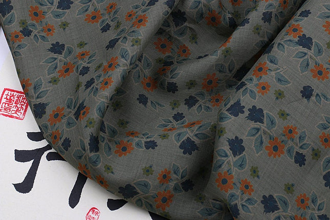 LENGJU - Flower Print Ramie Fabric By the Yard