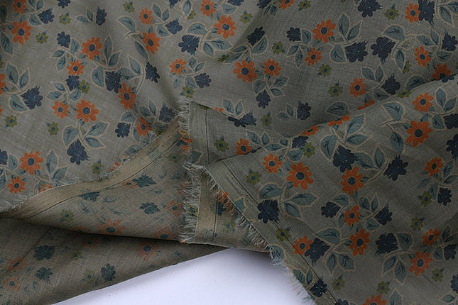 LENGJU - Flower Print Ramie Fabric By the Yard