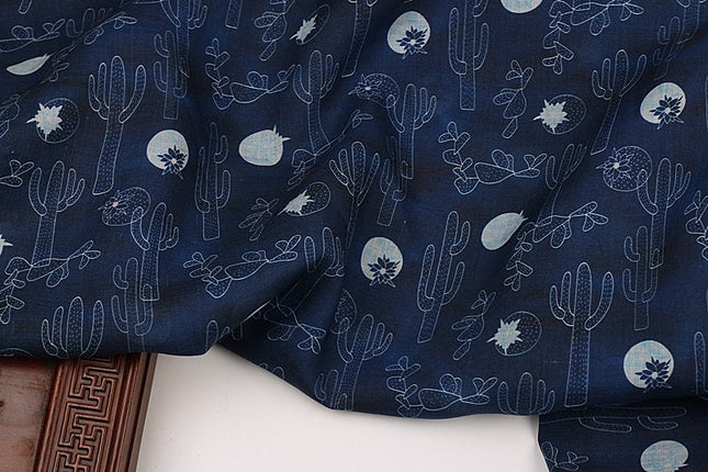 XIANRENZHANG - Cactus Print Ramie Fabric By the Yard