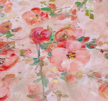 CHAHUA Pink Camellia Print Ramie Fabric By the Yard