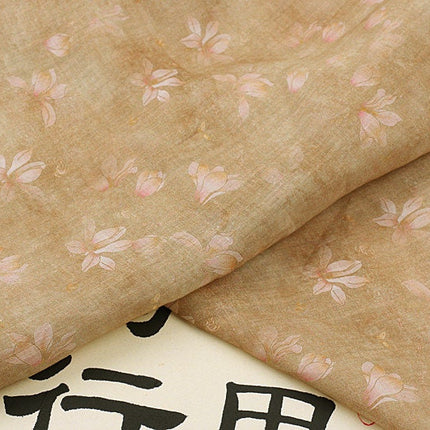 QINGHUANG - Flowers Print Ramie Fabric - 140cm wide by the Yard