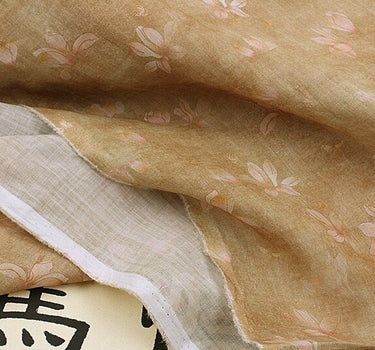 QINGHUANG - Flowers Print Ramie Fabric - 140cm wide by the Yard