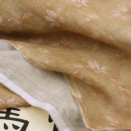 QINGHUANG - Flowers Print Ramie Fabric - 140cm wide by the Yard