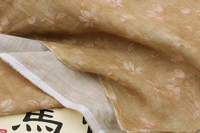 QINGHUANG - Flowers Print Ramie Fabric - 140cm wide by the Yard