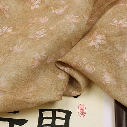 QINGHUANG - Flowers Print Ramie Fabric - 140cm wide by the Yard