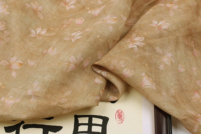 QINGHUANG - Flowers Print Ramie Fabric - 140cm wide by the Yard