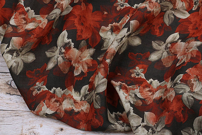 CHUHONG - Flowers Print Ramie Fabric - 140cm wide by the Yard