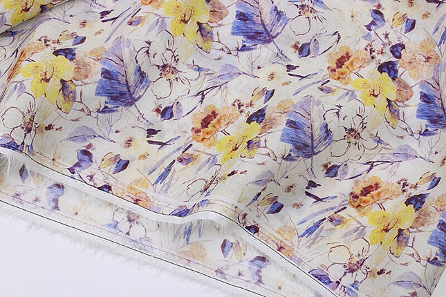 ZIKUI - Flowers Print Ramie Fabric - 140cm wide by the Yard