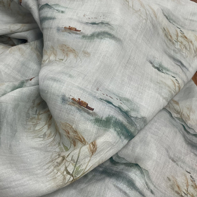 YUZHOU - Landscape ink Printing 42 Thread Count Ramie Fabric - 140cm wide by the Yard