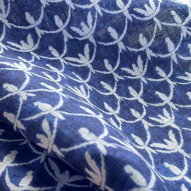 LNYDLLN - Digtital Print Birds Indigo Dye Style Linen Fabric - 130cm wide by the Yard