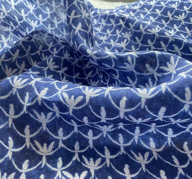 LNYDLLN - Digtital Print Birds Indigo Dye Style Linen Fabric - 130cm wide by the Yard