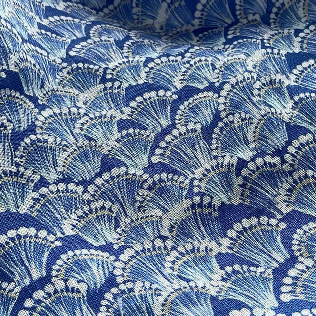 LNYDLBKH - Digtital Print Shell Flower Indigo Dye Style Linen Fabric - 130cm wide by the Yard