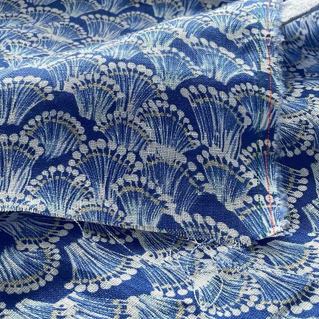 LNYDLBKH - Digtital Print Shell Flower Indigo Dye Style Linen Fabric - 130cm wide by the Yard