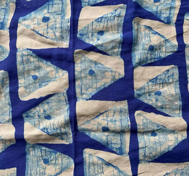 LNYDLBSL - Digtital Print Beige Background Indigo Dye Style Linen Fabric - 140cm wide by the Yard